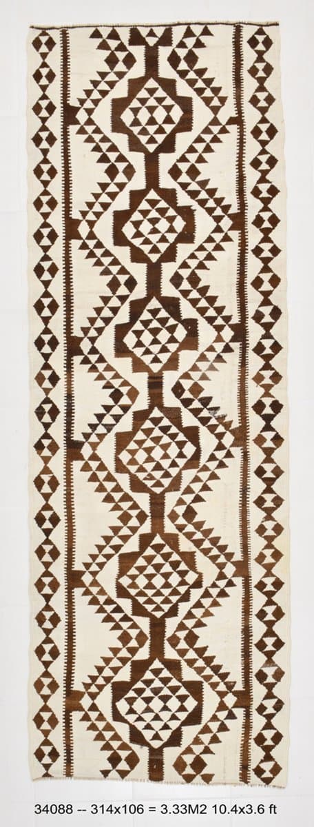 Kilim chodnik 314x106 cm, beżowy, wełna, Turcja, lata 60. - 220617