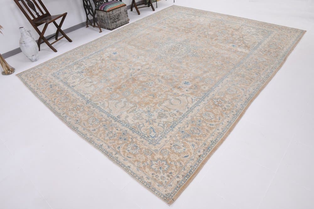 Dywan 361x275 cm, turkusowy, brązowy, wełna, Turcja, lata 60. - 220589