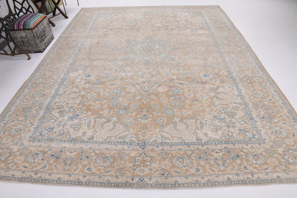 Dywan 361x275 cm, turkusowy, brązowy, wełna, Turcja, lata 60. - 220592