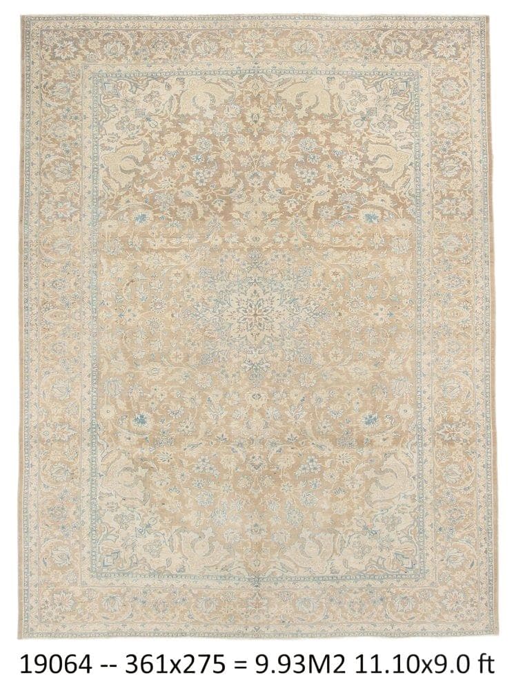 Dywan 361x275 cm, turkusowy, brązowy, wełna, Turcja, lata 60.