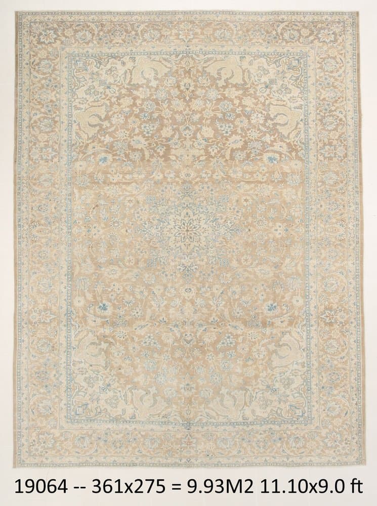 Dywan 361x275 cm, turkusowy, brązowy, wełna, Turcja, lata 60. - 220591