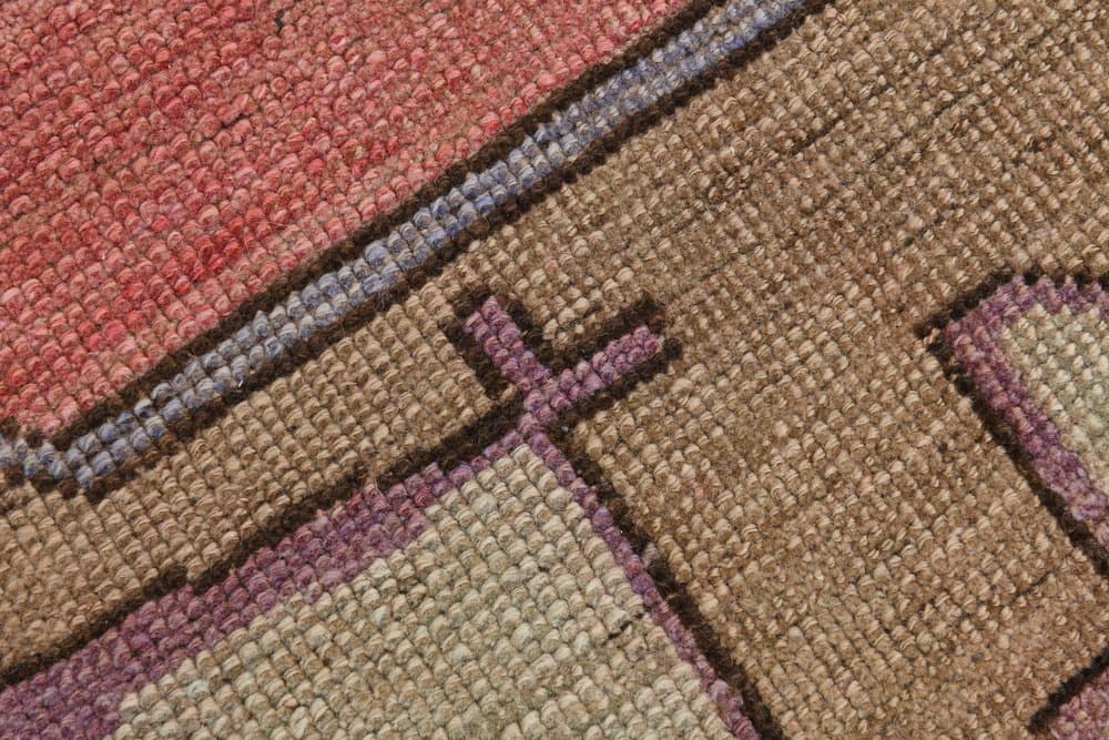 Dywan 338x150 cm, różowy, brązowy, wełna, lata 70. - 220559