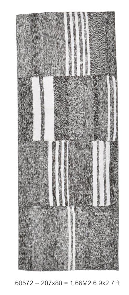 Rug 207x80 cm, grey, black, wool, 1970s - DIMENSION