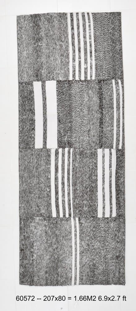 Rug 207x80 cm, grey, black, wool, 1970s - 220539