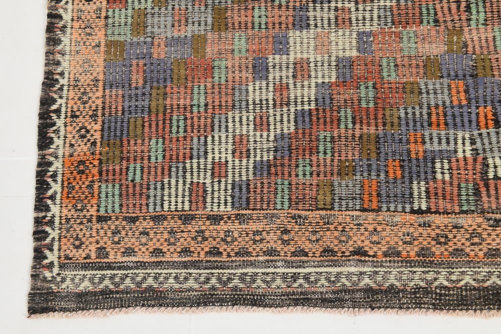 Kilim 173x328 cm, zielony, beżowy, wełna, Turcja, lata 60. - 221442