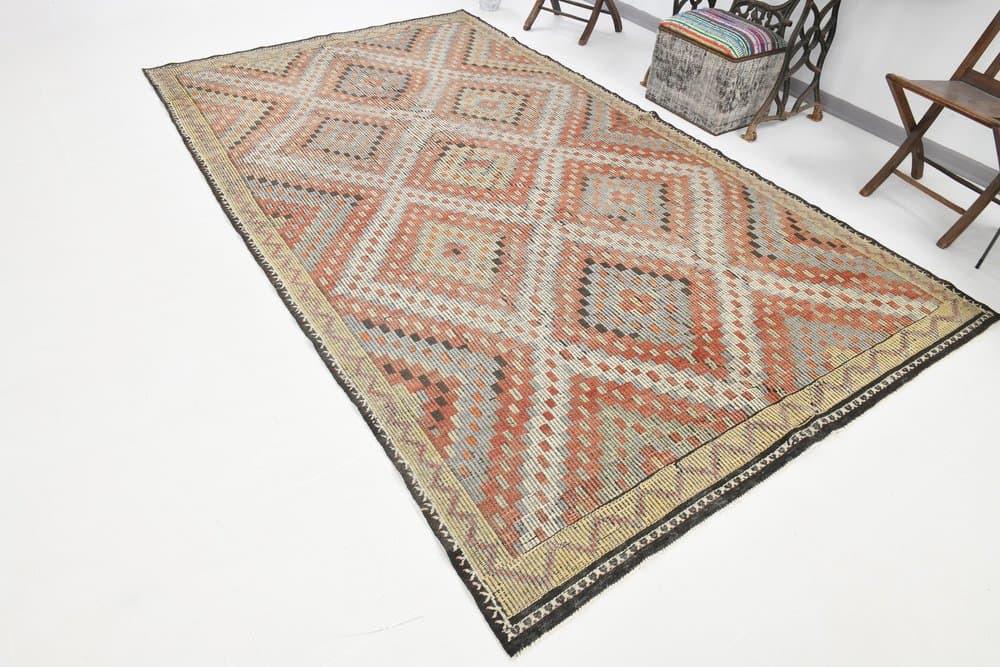 Kilim 186x329 cm, Red, Blue, Wool, 1970s - 221419