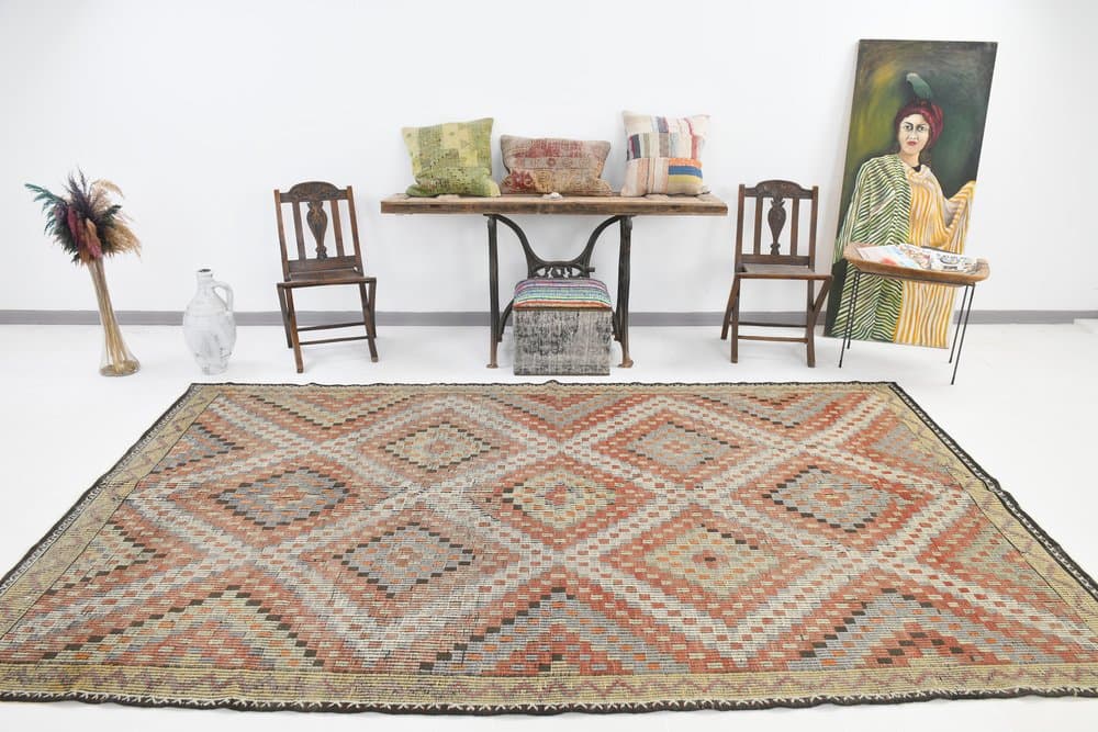 Kilim 186x329 cm, Red, Blue, Wool, 1970s - 221427