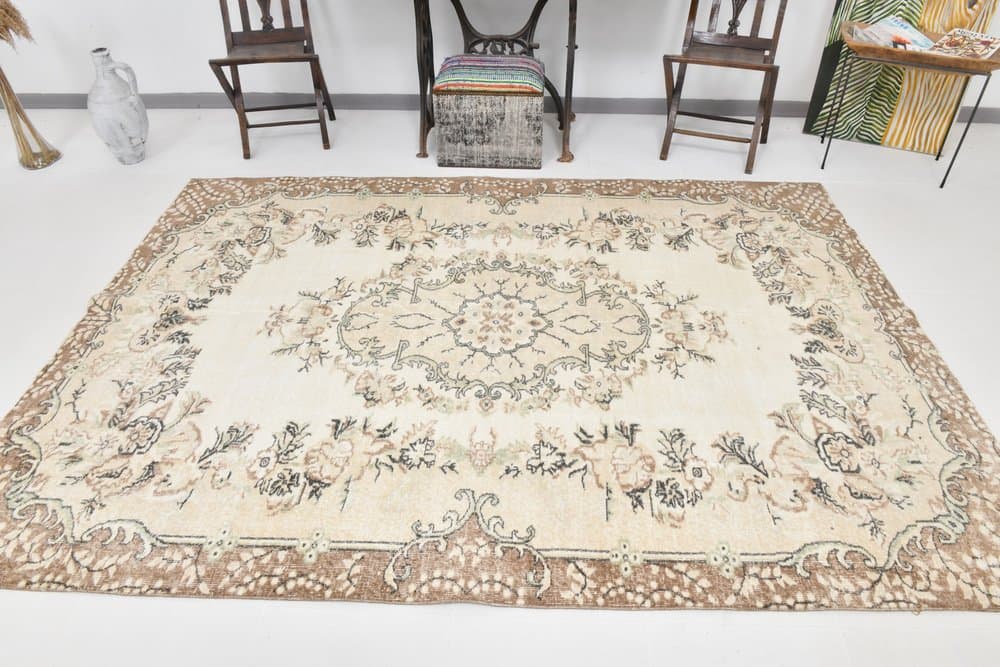 Dywan 195x273 cm, beżowy, wełna, lata 60. - 221410