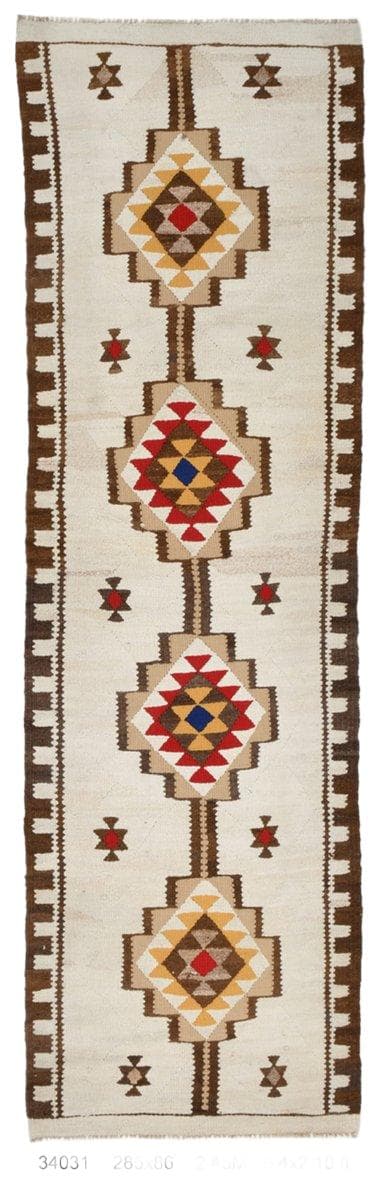 Kilim 86x285 cm, beżowy, wełna, Turcja, lata 70.