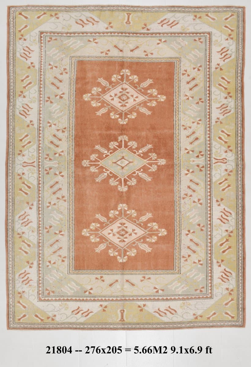 Dywan 205x276 cm, beżowy, pomarańczowy, wełna, lata 60. - 221358