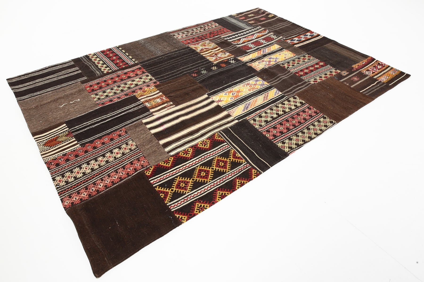 Kilim 204x297 cm, brązowy, czerwony, wełna, lata 60. - 221320