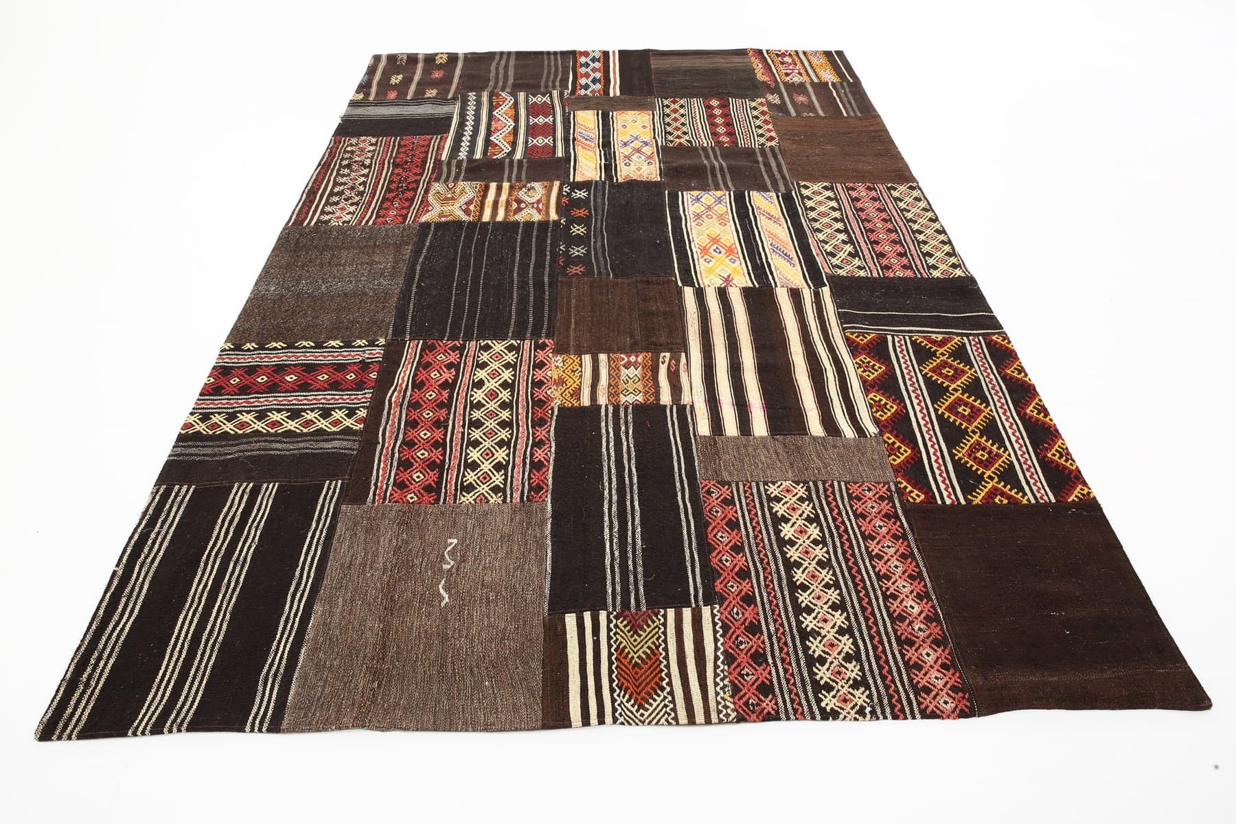 Kilim 204x297 cm, brązowy, czerwony, wełna, lata 60. - 221321