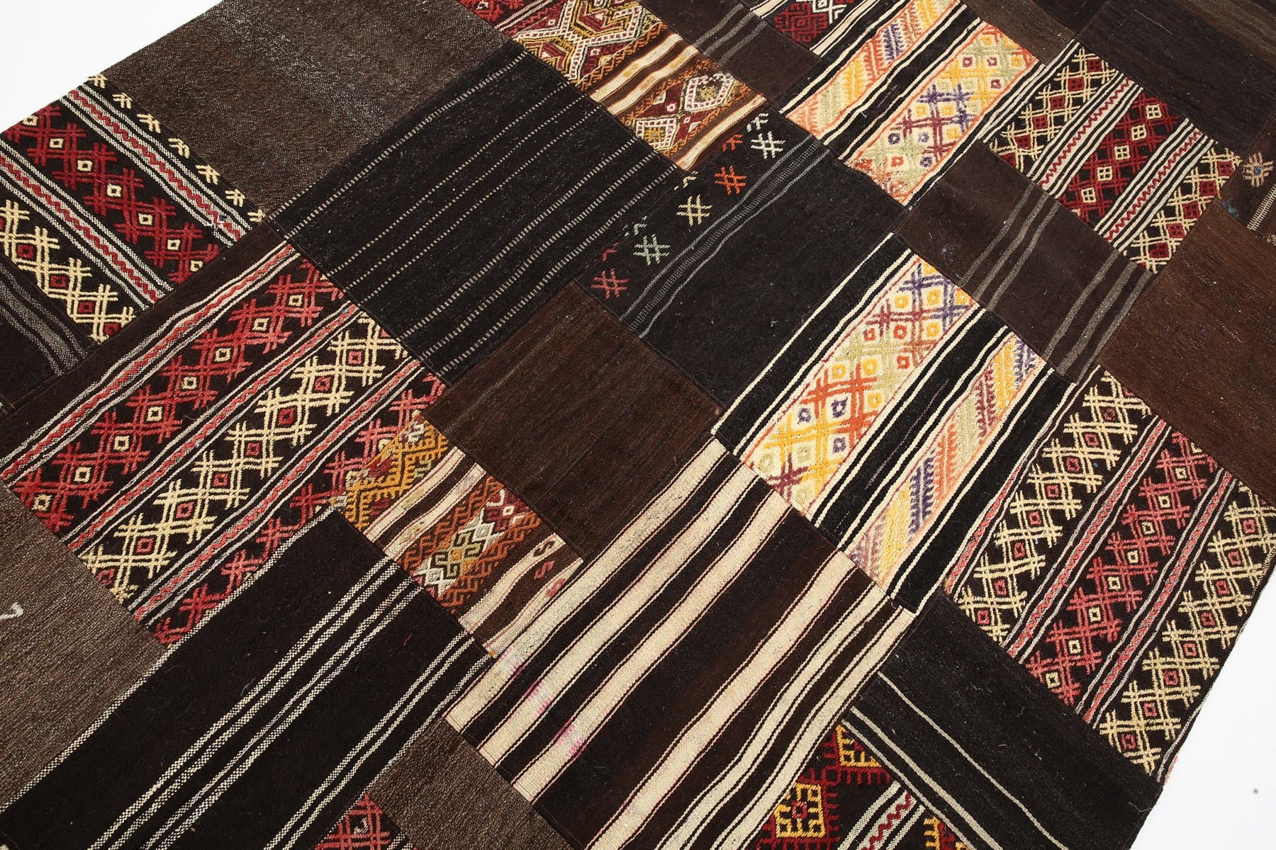 Kilim 204x297 cm, brązowy, czerwony, wełna, lata 60. - 221322