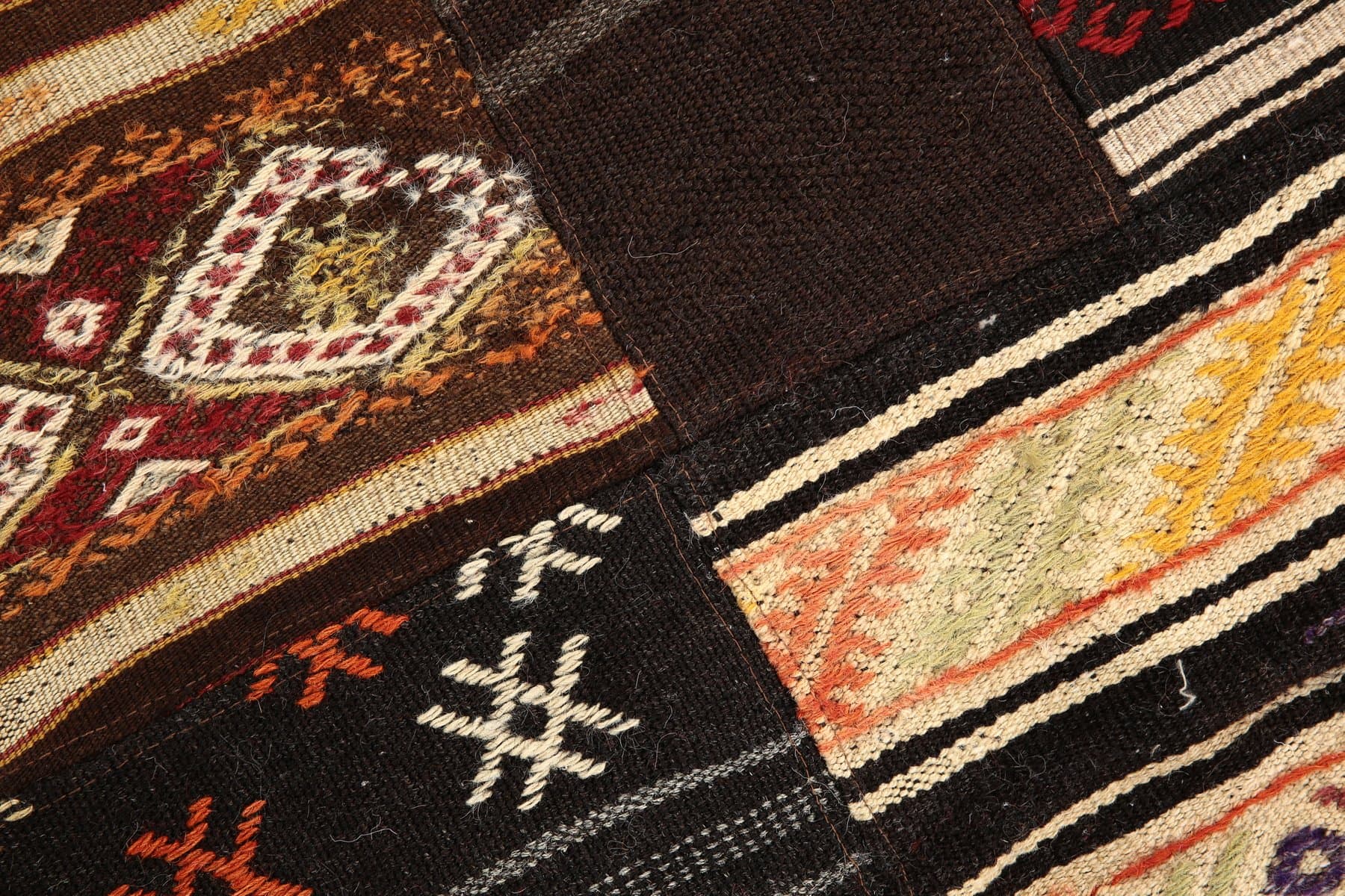 Kilim 204x297 cm, brązowy, czerwony, wełna, lata 60. - 221325