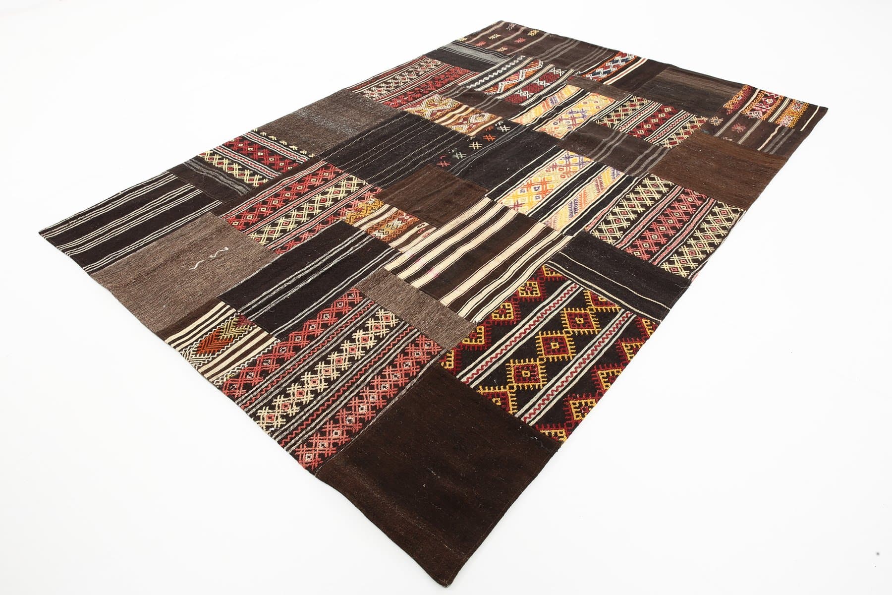 Kilim 204x297 cm, brązowy, czerwony, wełna, lata 60.