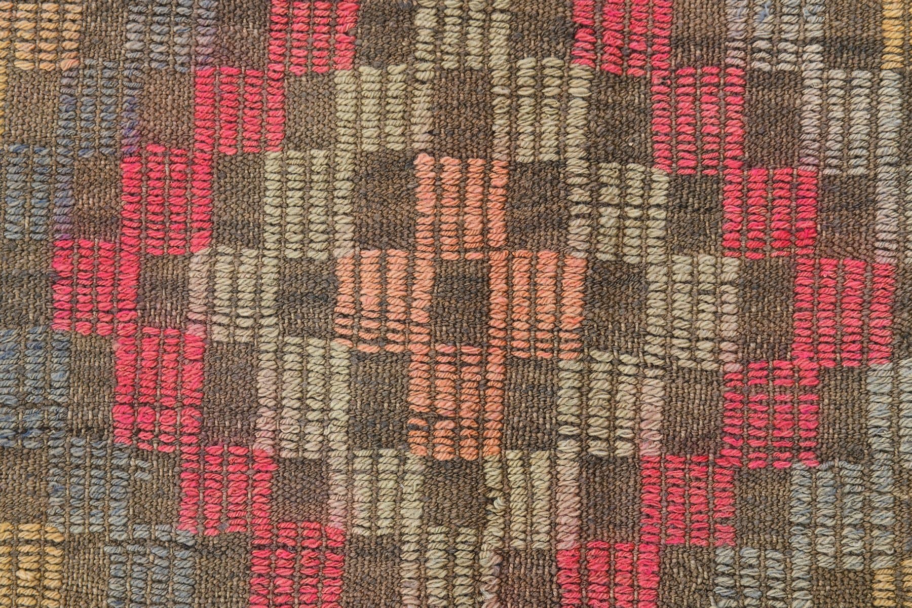 Kilim 251x178 cm, brązowy, wełna, lata 60. - 221310