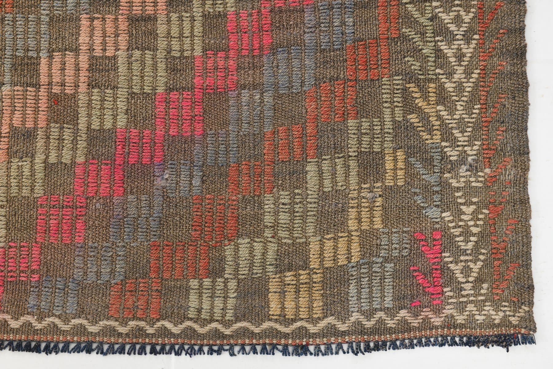 Kilim 251x178 cm, brązowy, wełna, lata 60. - 221312