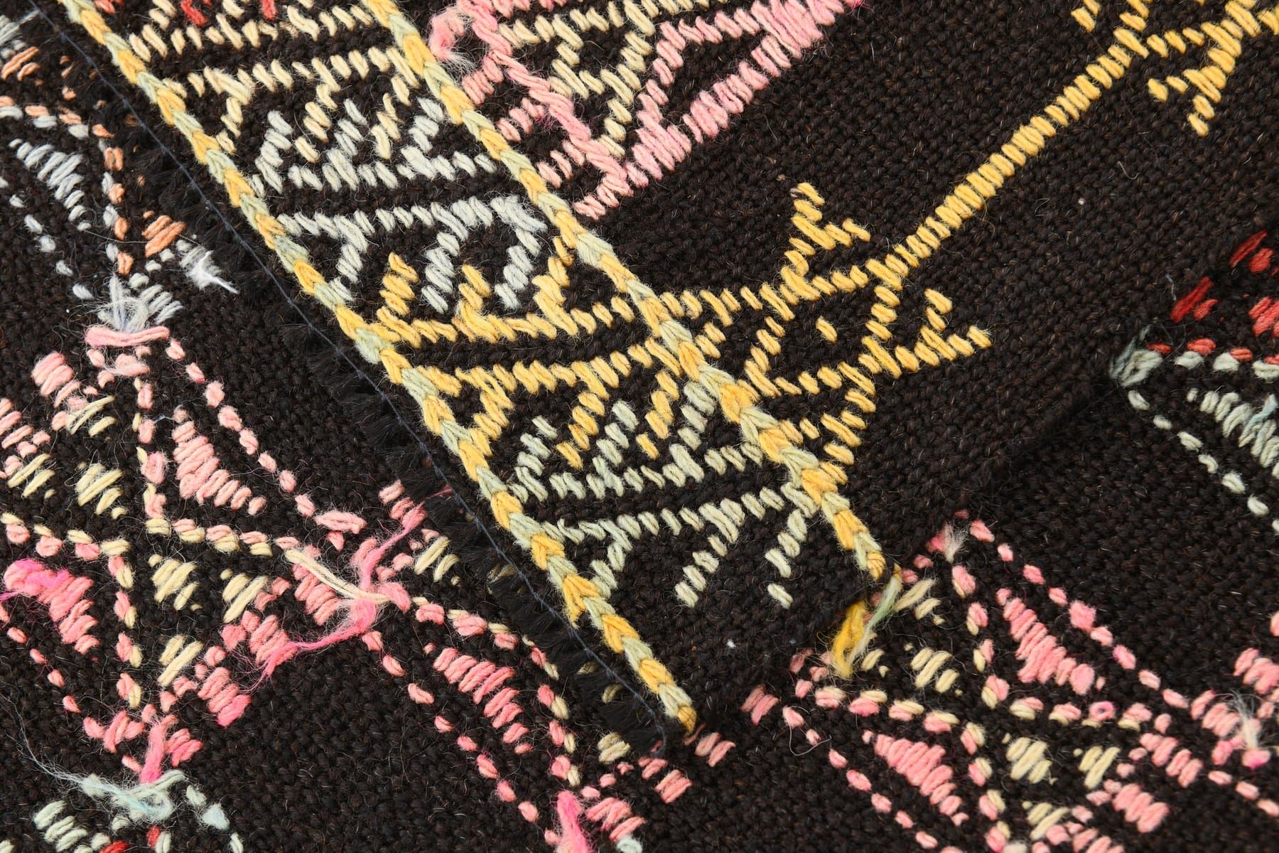 Kilim 148x262 cm, różowy, zielony, wełna, lata 60. - 221291