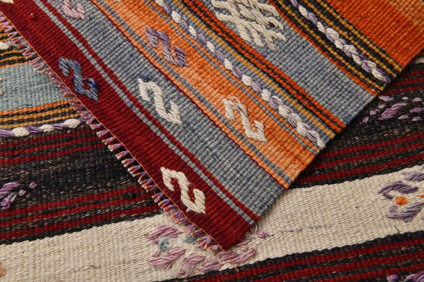 Kilim 406x58 cm, brązowy, wełna, Turcja, lata 60. - 221252
