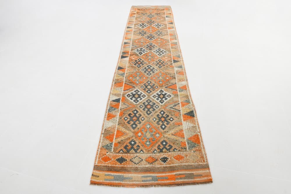Chodnik 84x381 cm, pomarańczowy, wełna, Turcja, lata 70. - 221214