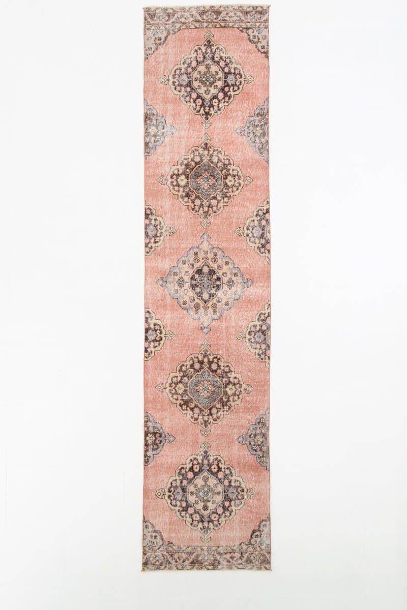 Runner Rug 379x86 cm, pink, wool, Turkey, 1960s. - 221175