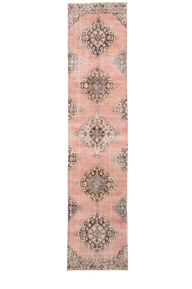 Runner Rug 379x86 cm, pink, wool, Turkey, 1960s. - DIMENSION