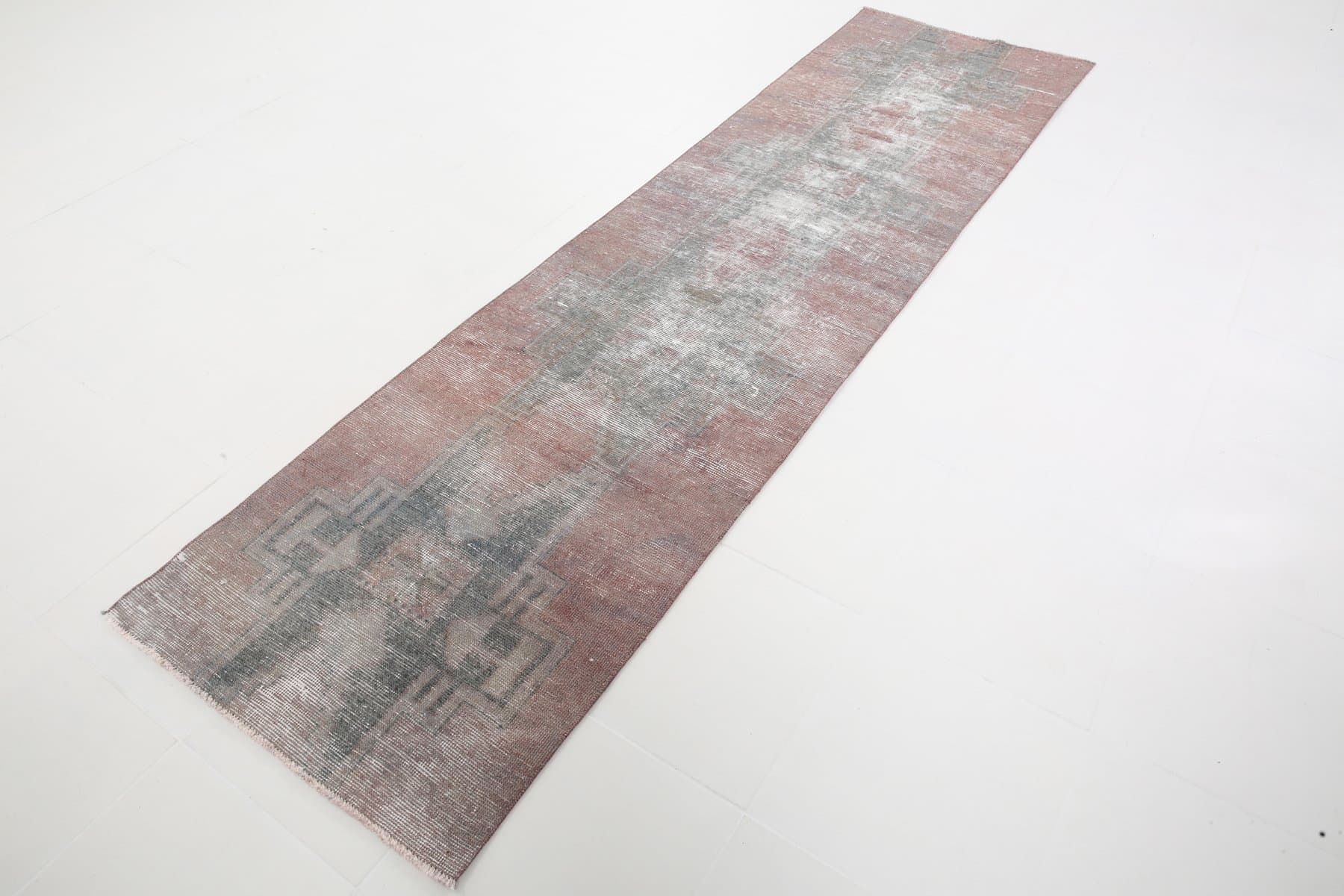 Runner Rug 319x83 cm, pink, green, wool, Turkey, 1960s. - 221116