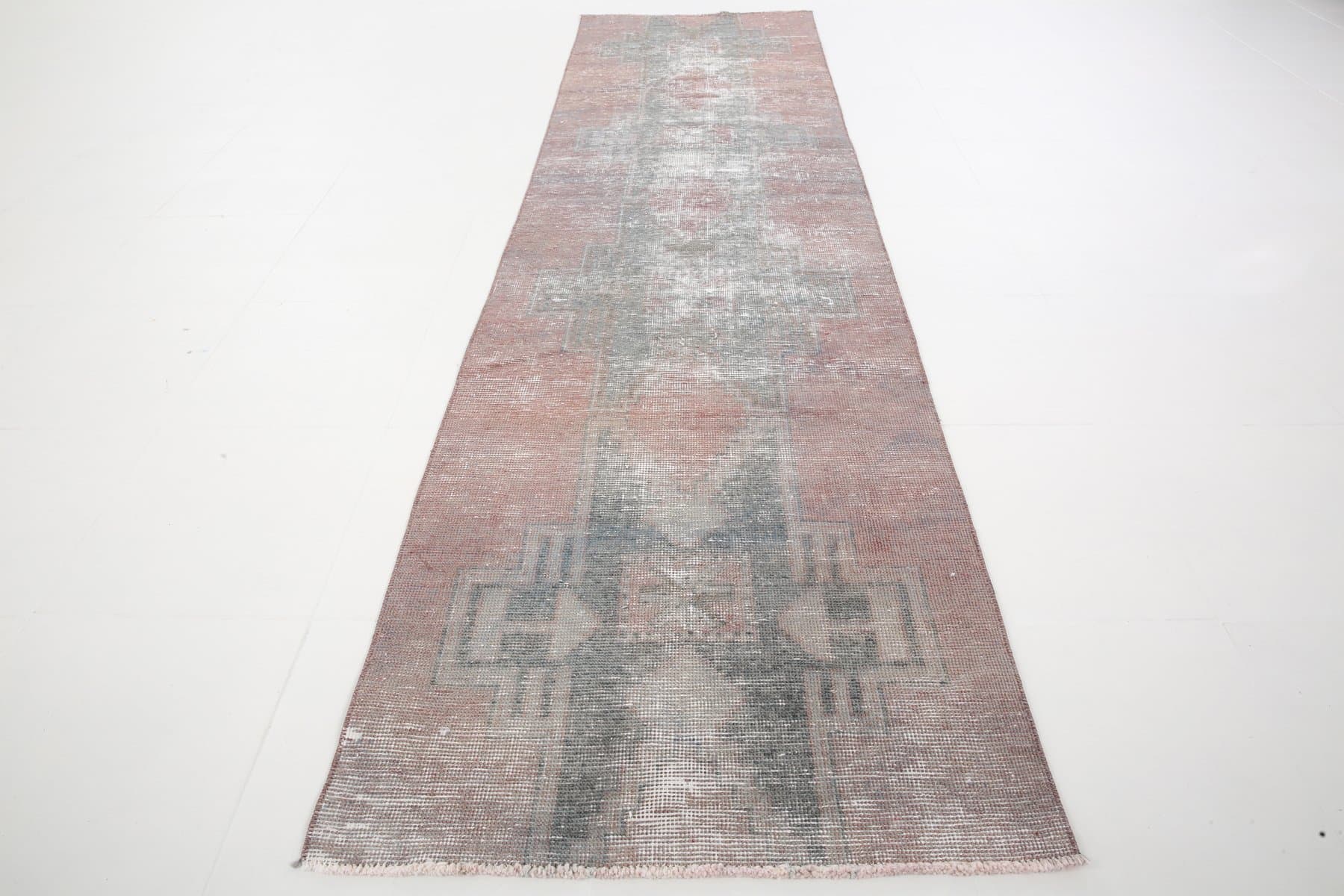Runner Rug 319x83 cm, pink, green, wool, Turkey, 1960s. - 221113