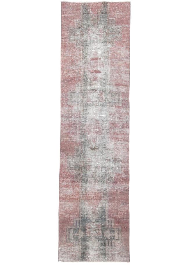 Runner Rug 319x83 cm, pink, green, wool, Turkey, 1960s. - DIMENSION