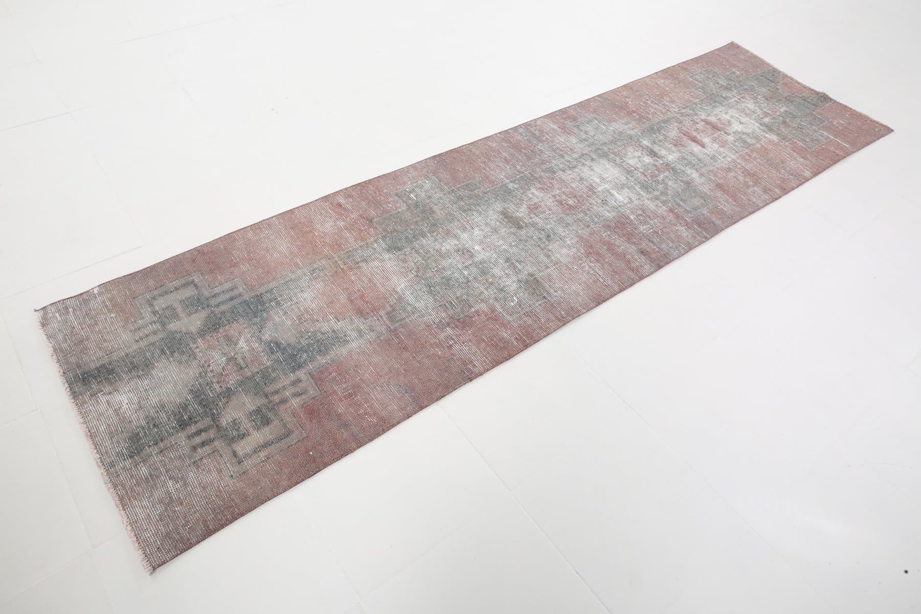 Runner Rug 319x83 cm, pink, green, wool, Turkey, 1960s. - 221118