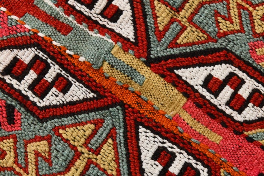 Kilim 172x130 cm, brązowy, pomarańczowy, wełna, Turcja, lata 60. - 221088