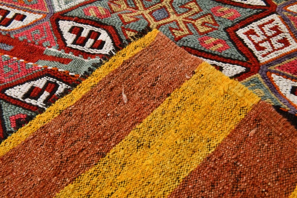 Kilim 172x130 cm, brązowy, pomarańczowy, wełna, Turcja, lata 60. - 221092