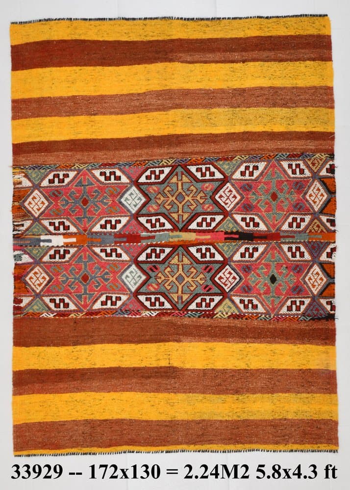 Kilim 172x130 cm, brązowy, pomarańczowy, wełna, Turcja, lata 60. - 221085