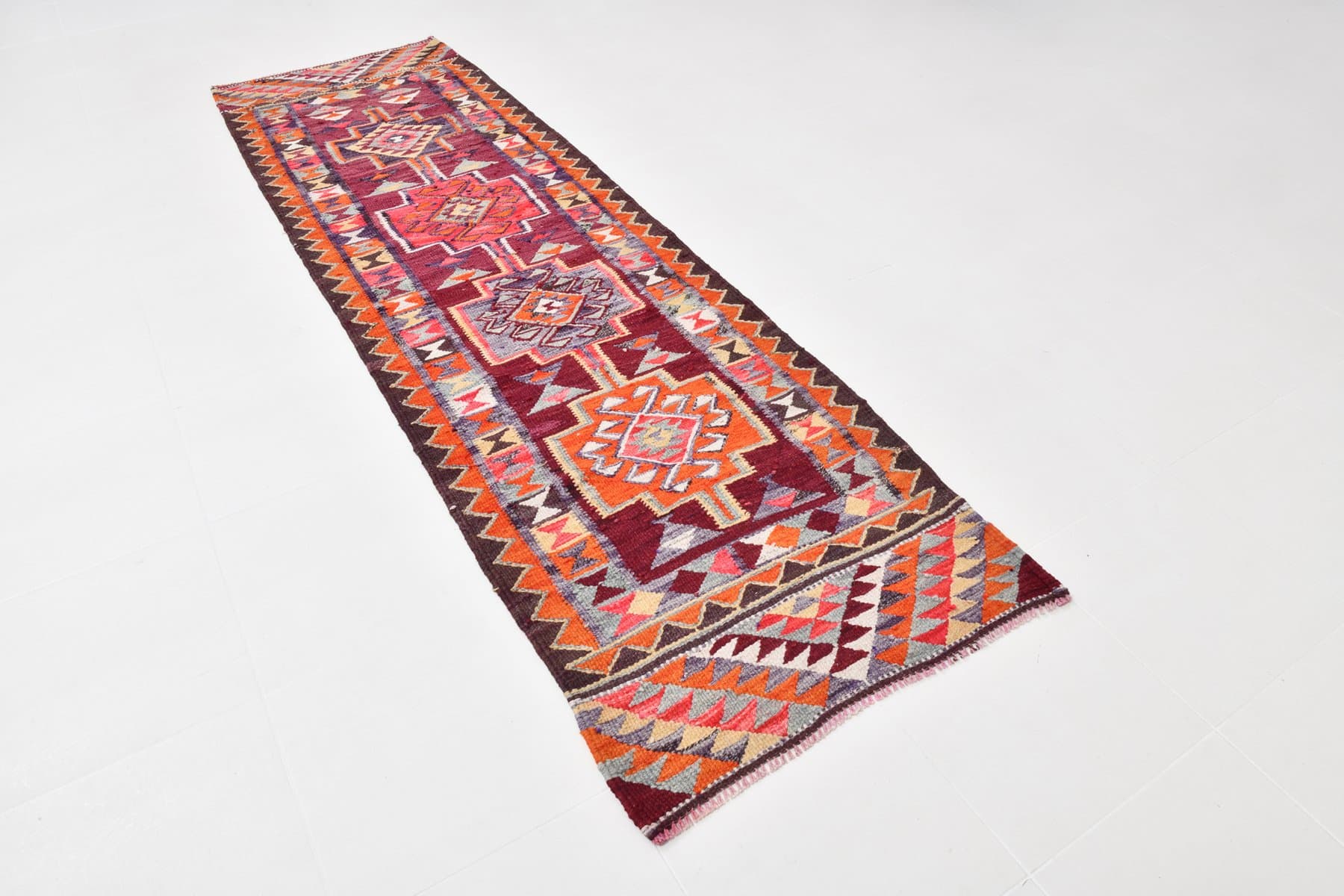 Kilim chodnik 288x83 cm, koralowy, wełna, Turcja, lata 60. - 221072
