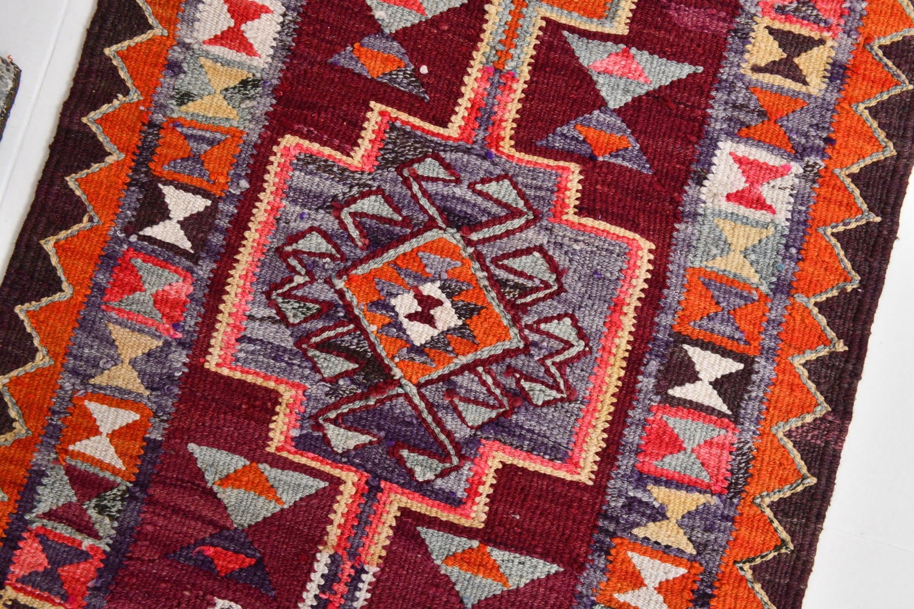 Kilim chodnik 288x83 cm, koralowy, wełna, Turcja, lata 60. - 221074