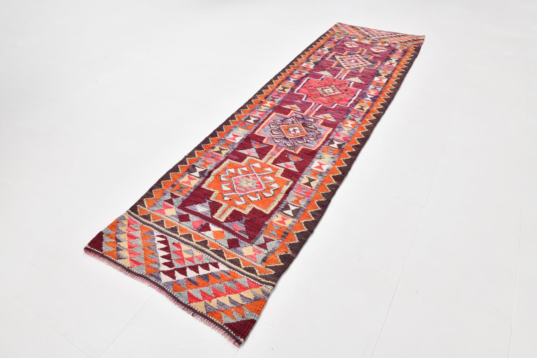 Kilim chodnik 288x83 cm, koralowy, wełna, Turcja, lata 60. - 221068