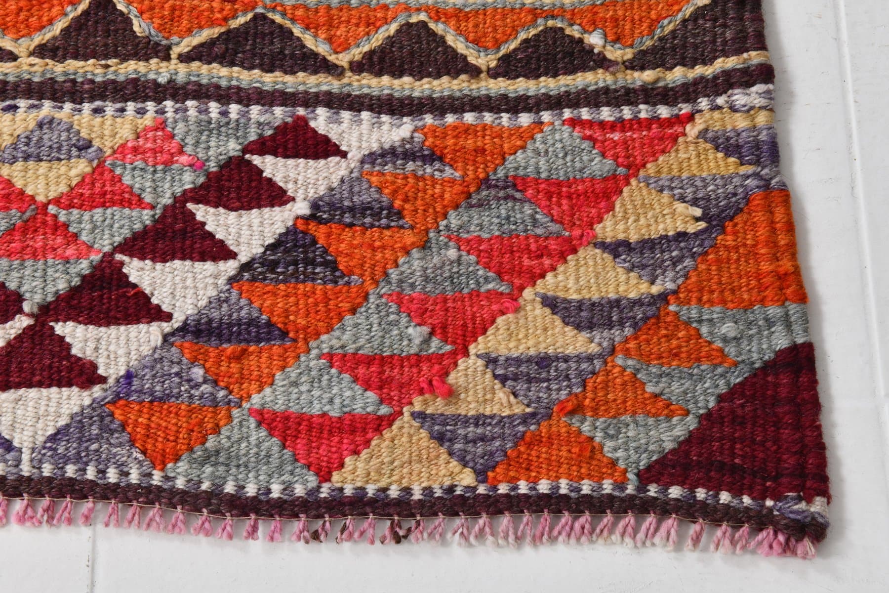Kilim chodnik 288x83 cm, koralowy, wełna, Turcja, lata 60. - 221070