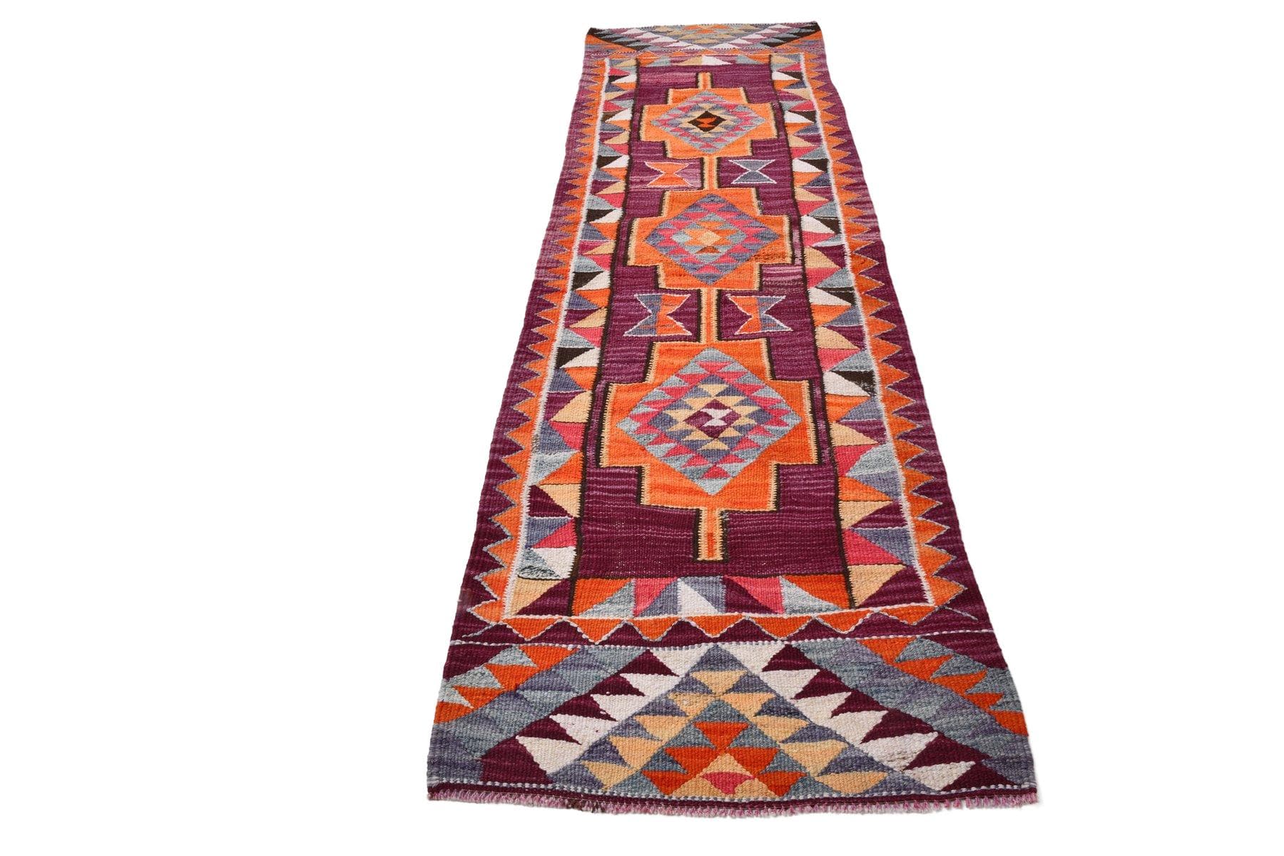 Kilim Runner Rug 288x85 cm, red, wool, Turkey, 1960s.