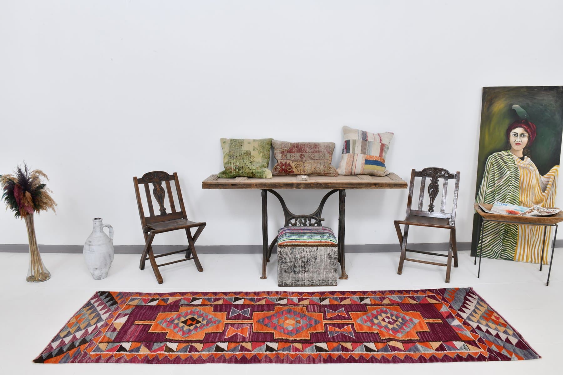 Kilim Runner Rug 288x85 cm, red, wool, Turkey, 1960s. - 221059