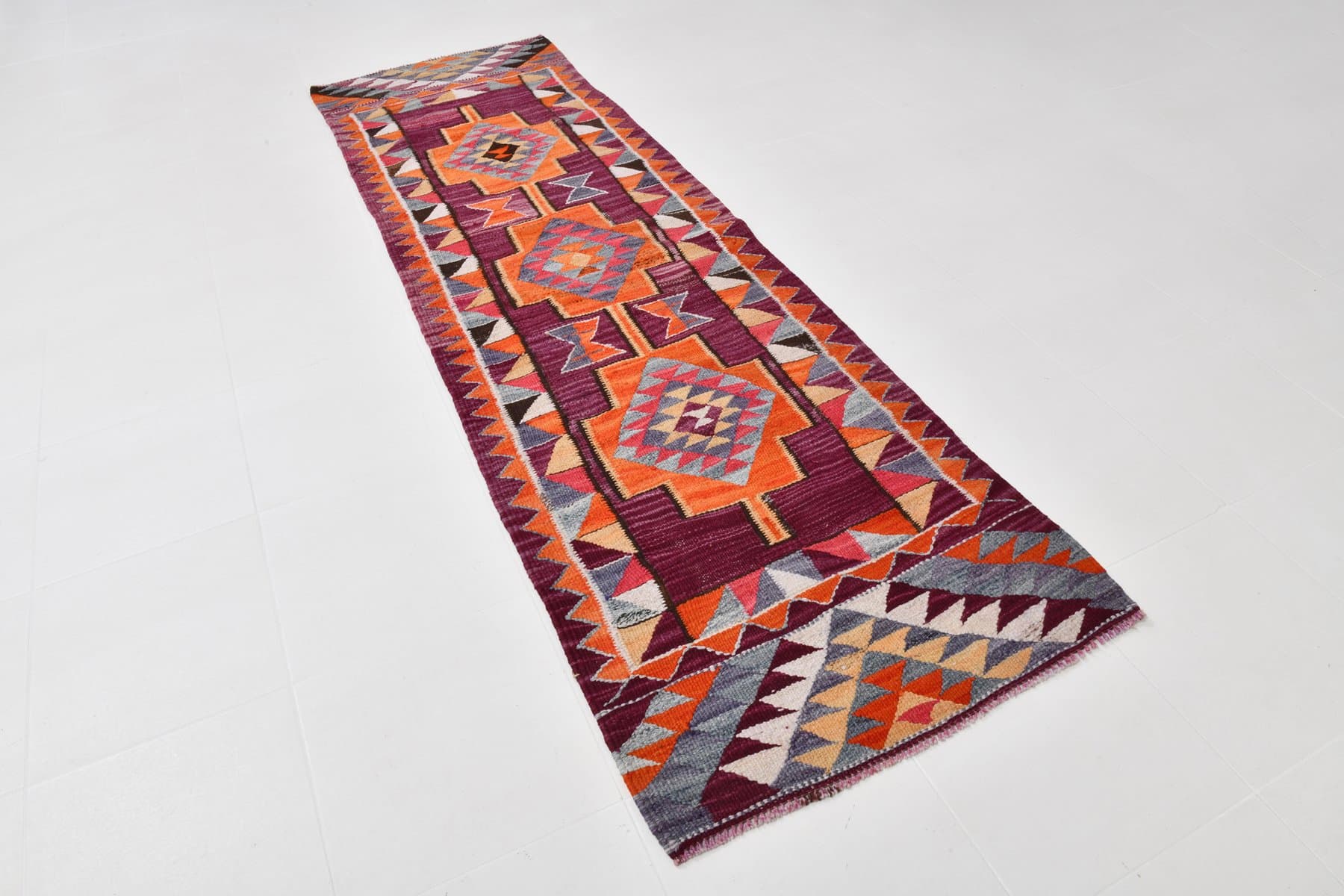Kilim Runner Rug 288x85 cm, red, wool, Turkey, 1960s. - 221060