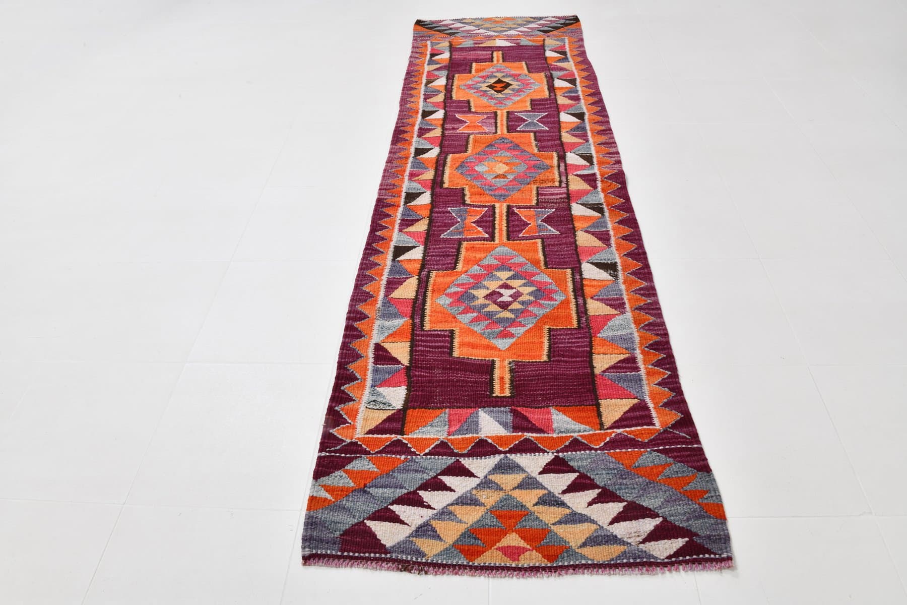 Kilim Runner Rug 288x85 cm, red, wool, Turkey, 1960s. - 221058