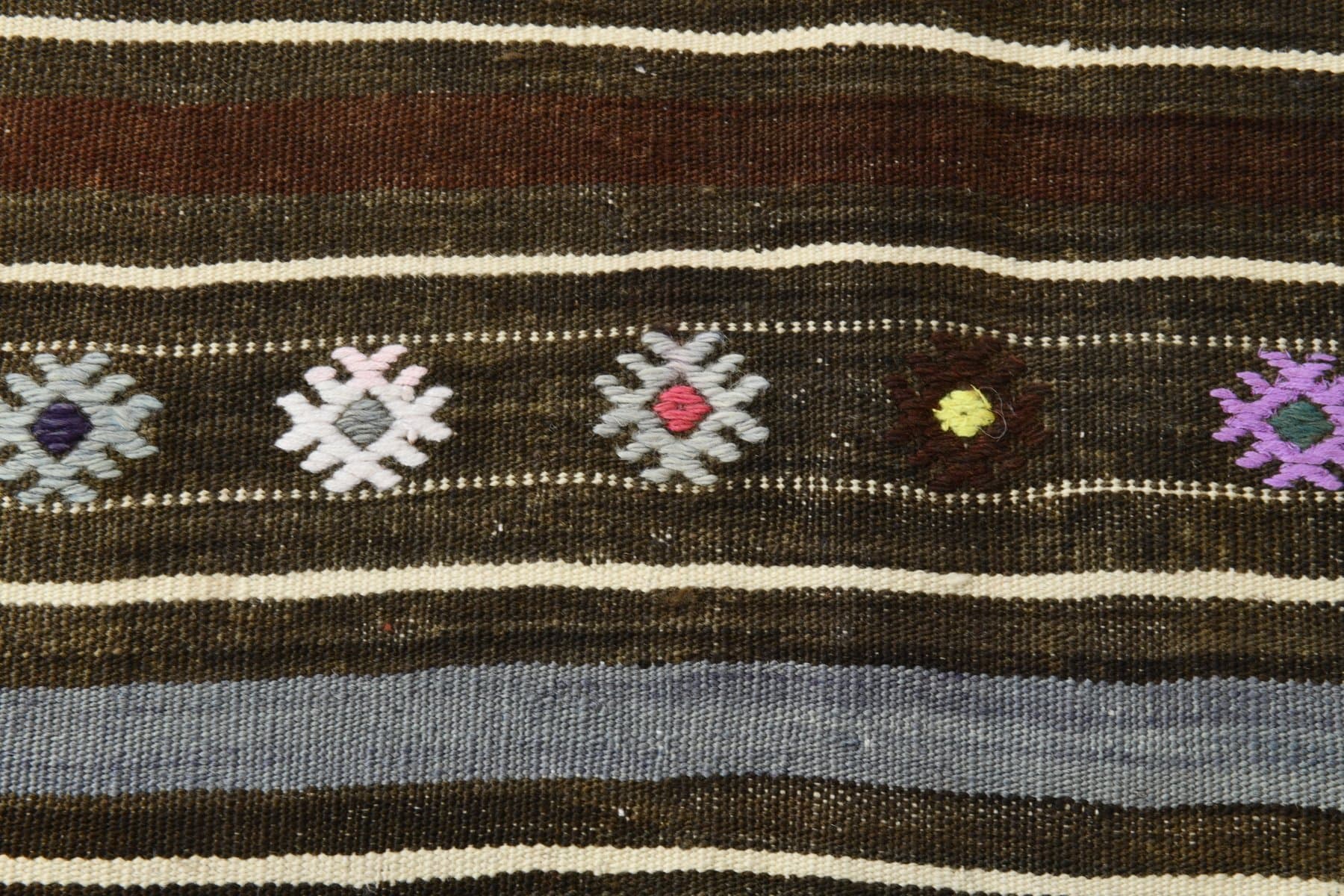 Kilim 214x144 cm, szary, brązowy, wełna, Turcja, lata 70. - 221052