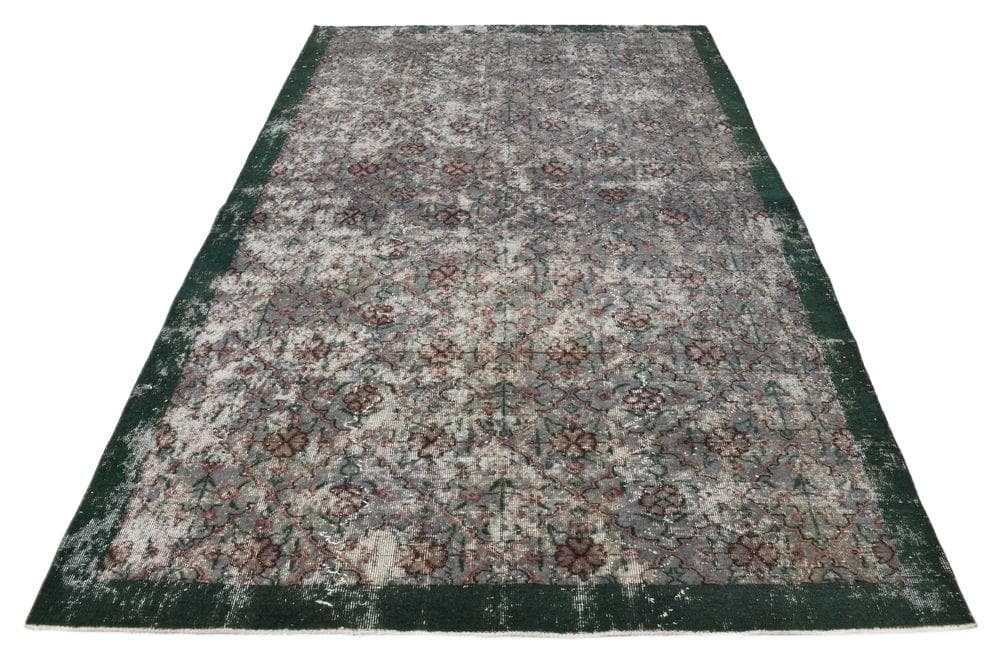 Dywan 200x295 cm, zielony, różowy, wełna, Turcja, lata 60.