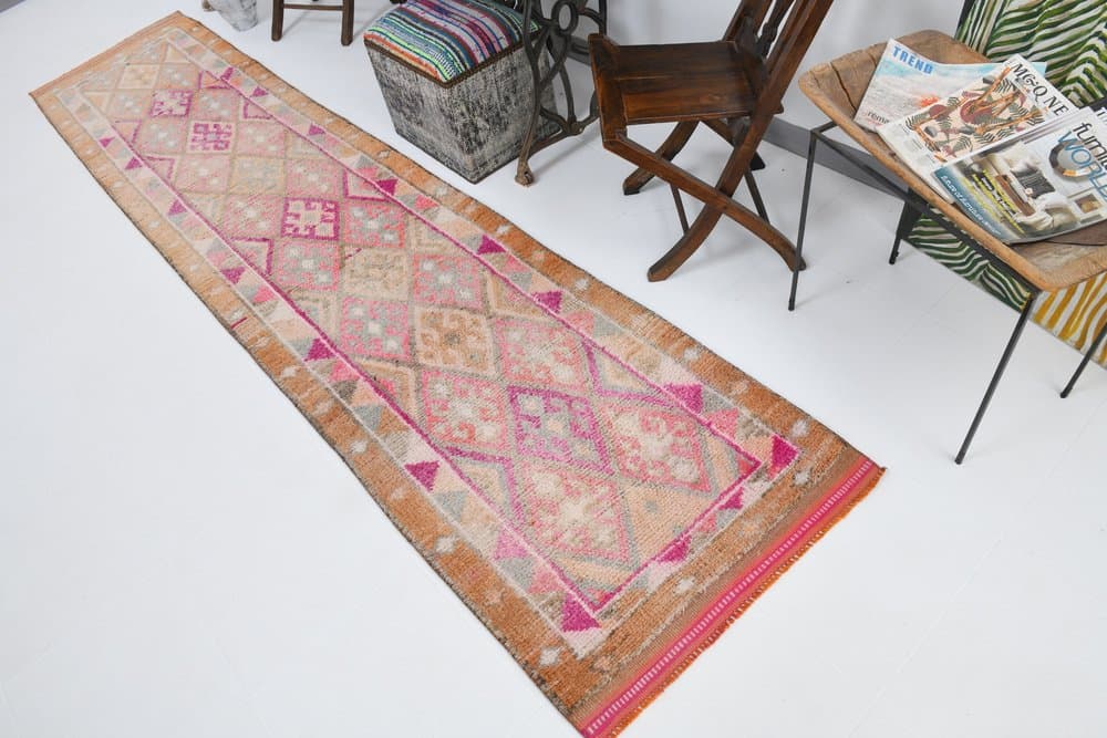 Chodnik 80x374 cm, różowy, wełna, Turcja, lata 70. - 220968