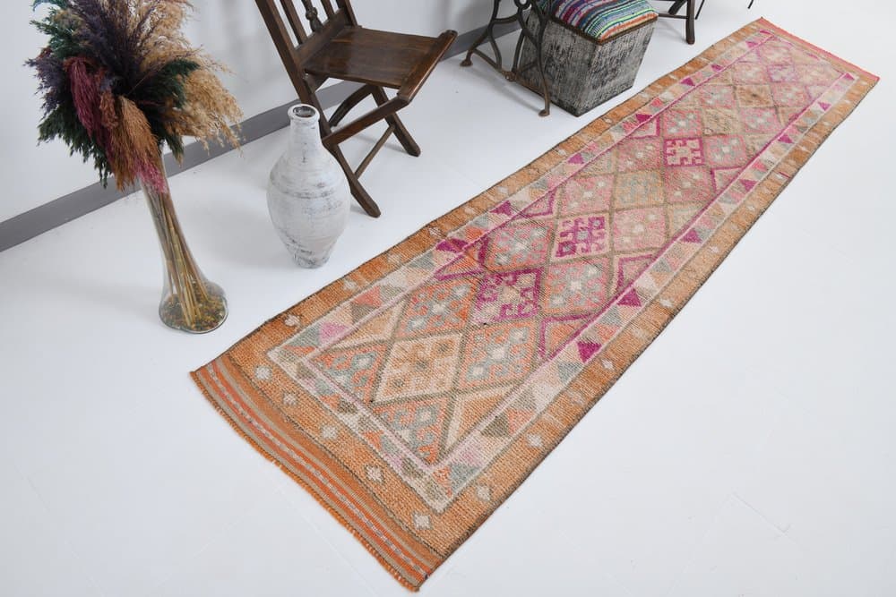 Chodnik 80x374 cm, różowy, wełna, Turcja, lata 70. - 220967