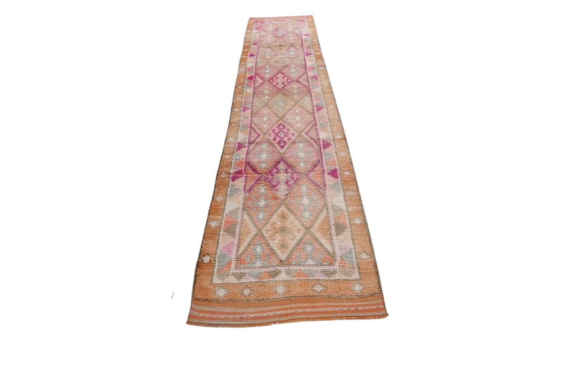 Chodnik 80x374 cm, różowy, wełna, Turcja, lata 70.