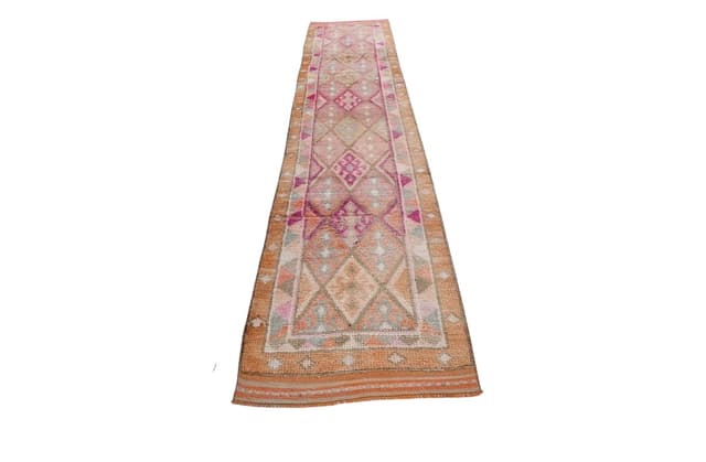 Chodnik 80x374 cm, różowy, wełna, Turcja, lata 70. - WYMIARY