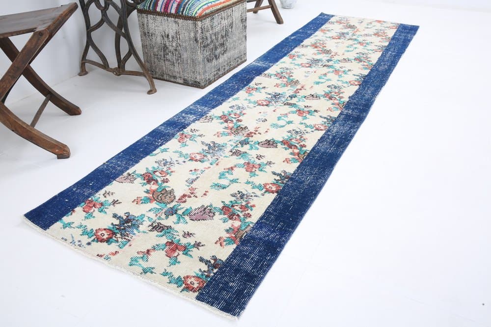 Runner Rug 275x74 cm, blue, wool, Turkey, 1960s - 220932