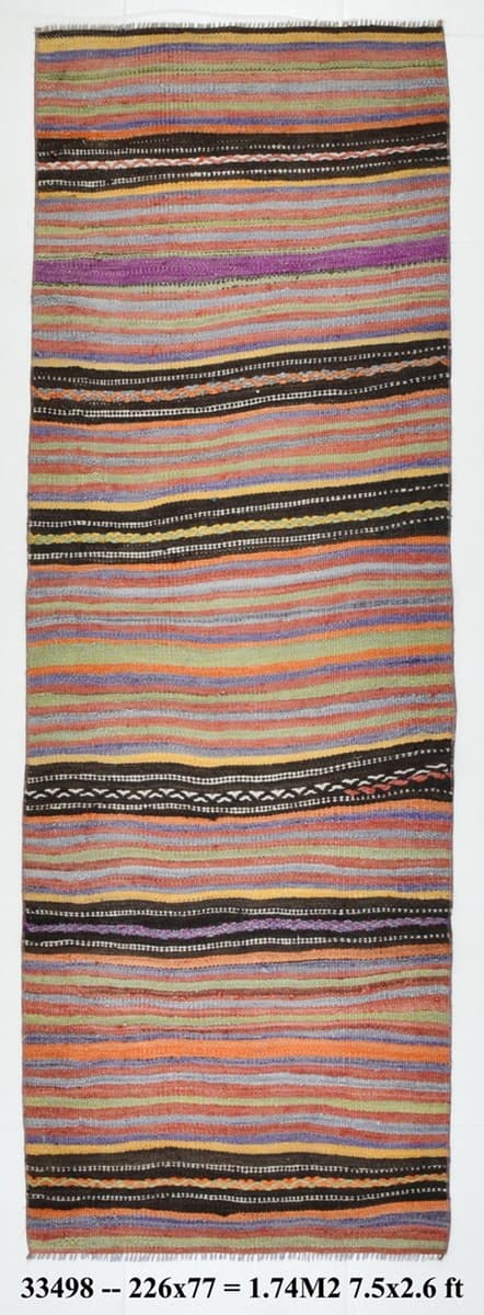 Kilim Runner 226x77 cm, red, wool, Turkey, 1970s. - 220834