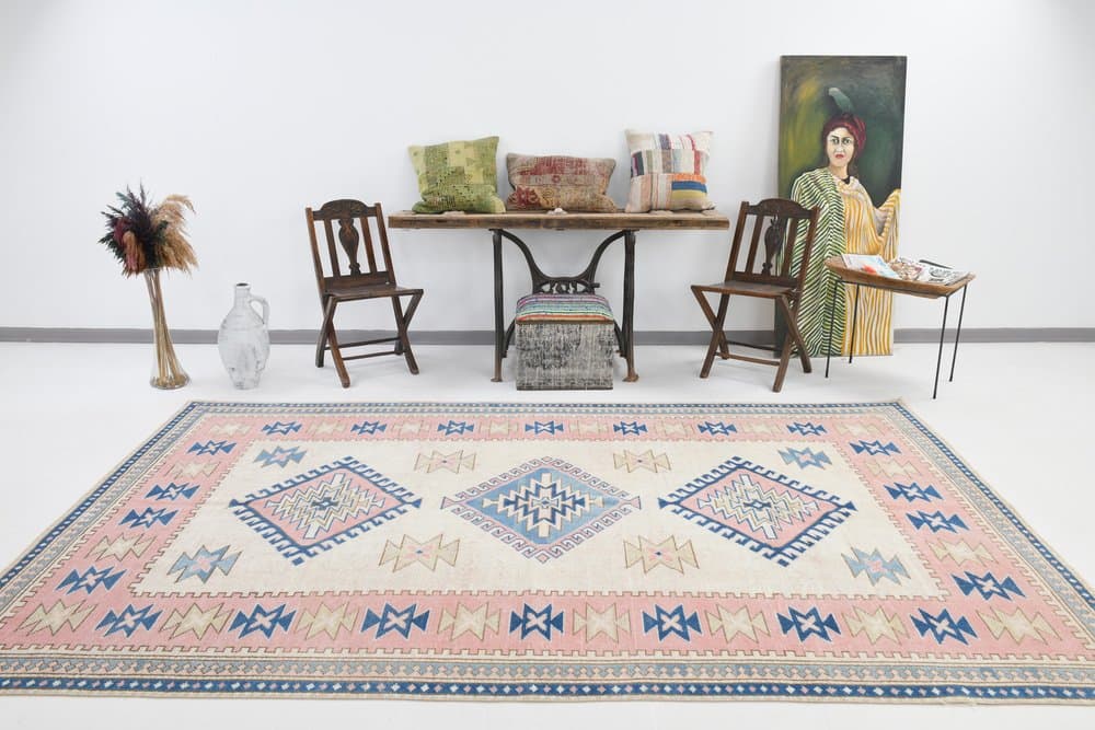 Rug 332x203 cm, blue, beige, wool, Turkey, 1960s. - 221471